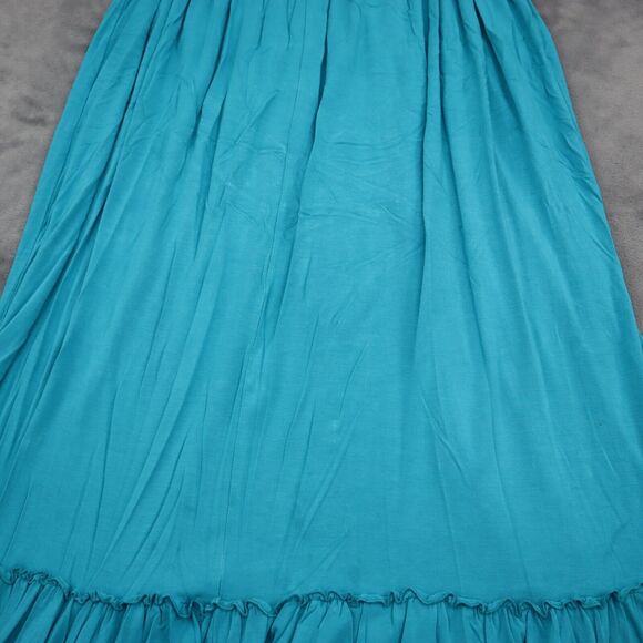 Charming Charlie Dress M Blue Long Fit Flare Sleeveless Pleated Knit Stretch - Picture 14 of 16